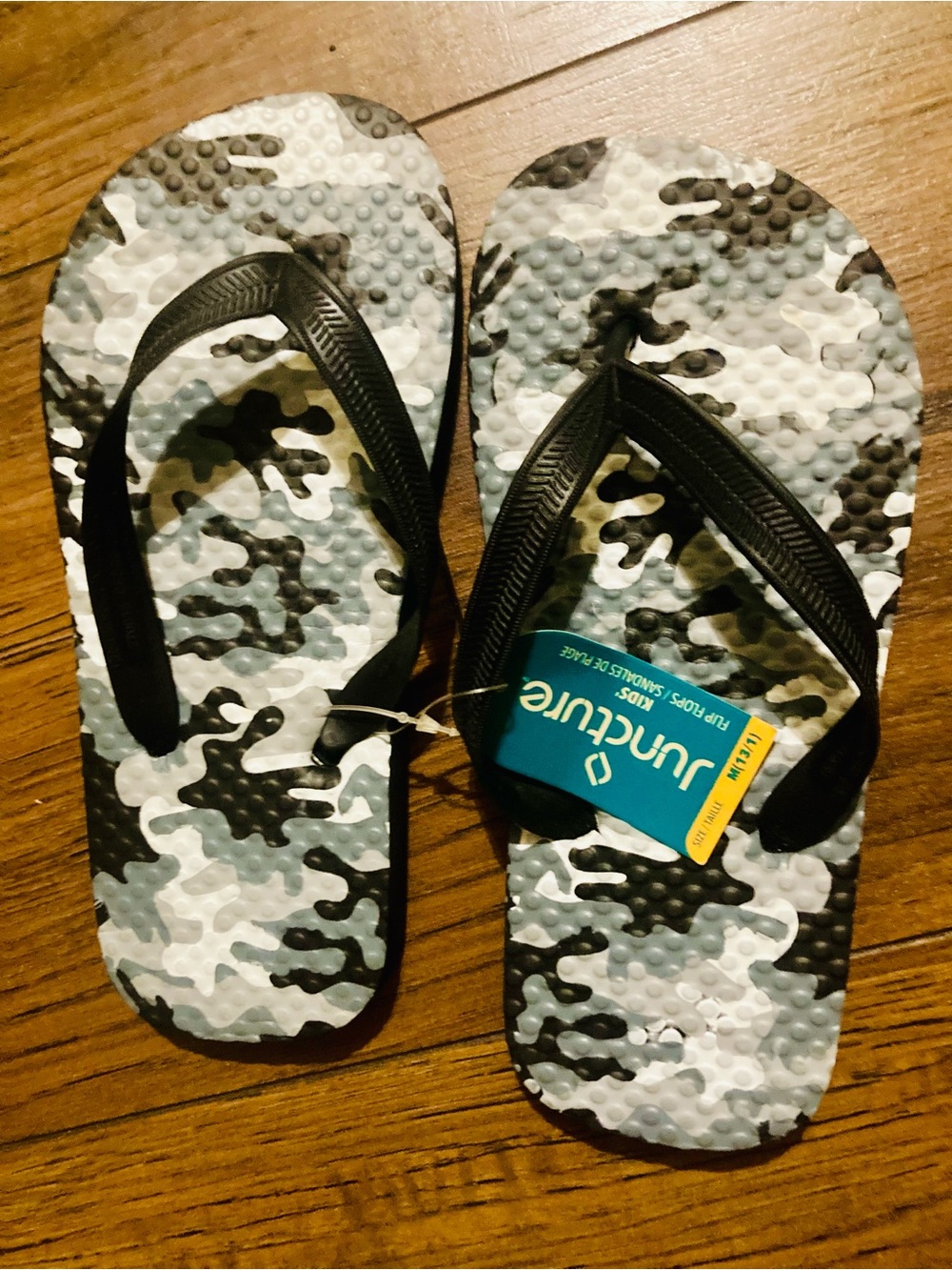 Boys Little Kids Juncture Flip Flop Sandals Black/White Size M (13-1) NEW